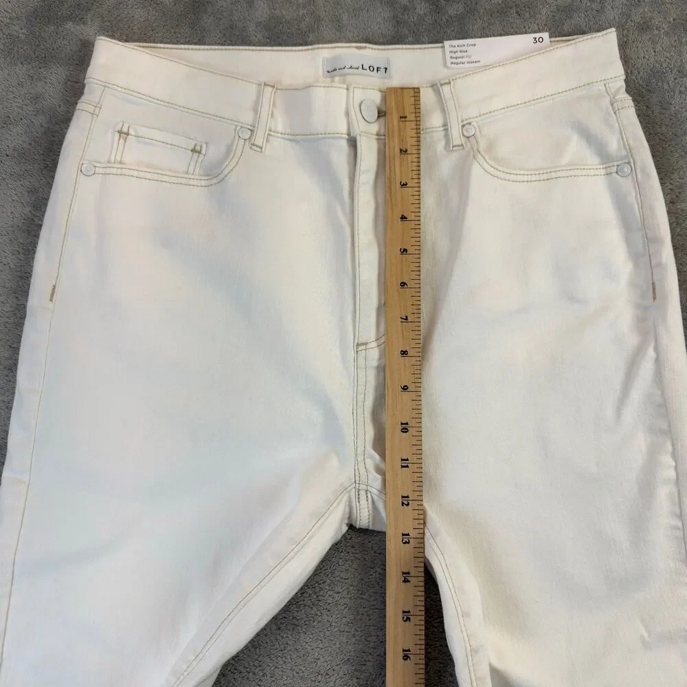 LOFT Jeans Pants Women 30/10 White The Kick Crop High Rise Regular Fit Flare NWT
